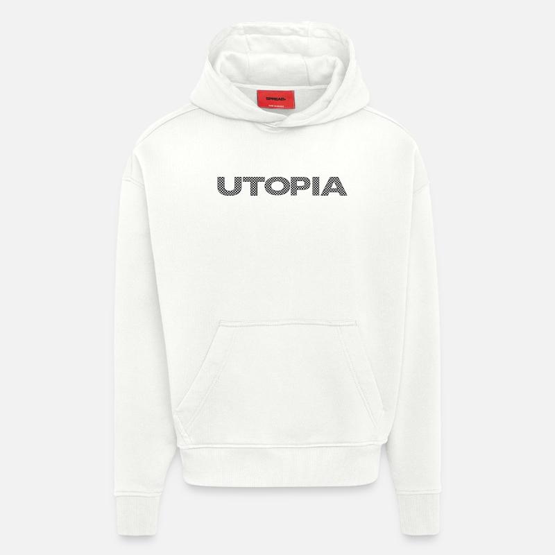 UTOPIA – Déclaration en damier - Sweat à capuche bio épais oversize fabriqué en UE - OFF WHITE