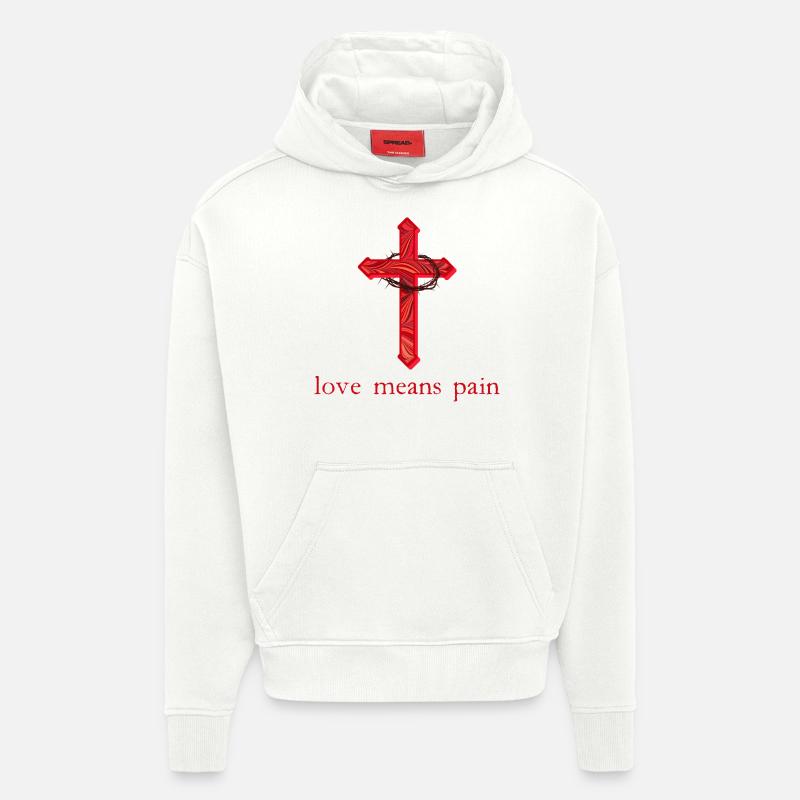 Croix avec épines E 18 - Sweat à capuche bio épais oversize fabriqué en UE - OFF WHITE