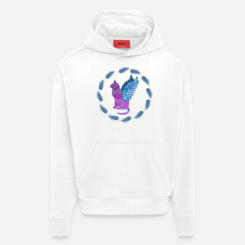 Ange chat E 62 - Sweat à capuche bio épais oversize fabriqué en UE - OFF WHITE