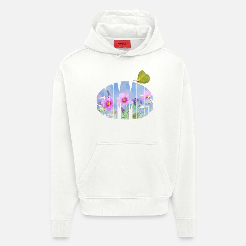 Prairie d’été avec papillon citron - Sweat à capuche bio épais oversize fabriqué en UE - OFF WHITE