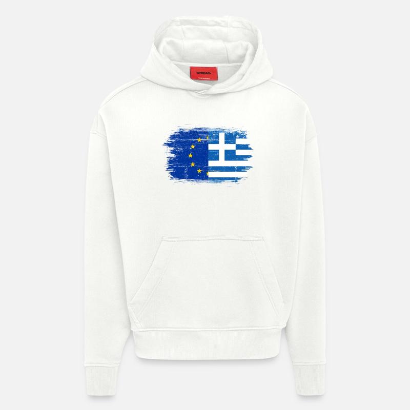 Fusion du drapeau GrecoEU - Sweat à capuche bio épais oversize fabriqué en UE - OFF WHITE