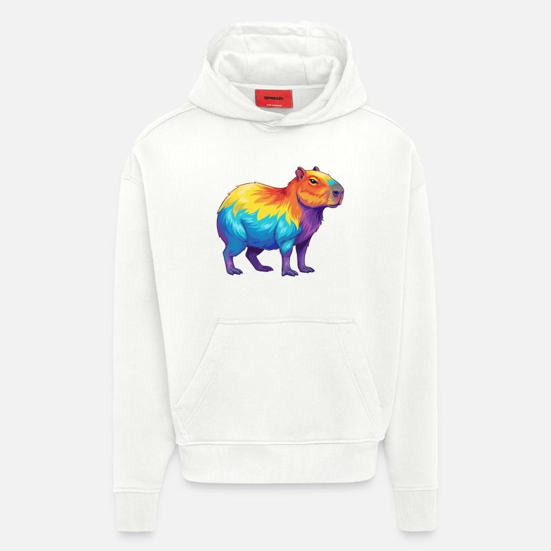 Bunte Capybara-Regenbogen-Pop-Art-Aquarell - Hoodie- made by SPREAD  - OFF WHITE