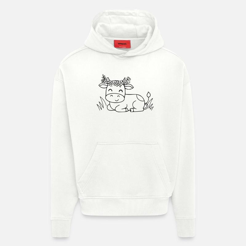 Süße Kuh Blumenkranz Boho Outline - Hoodie- made by SPREAD  - OFF WHITE