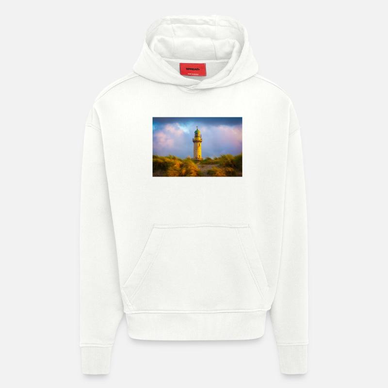 Leuchtturm Warnemünde am Abend - Hoodie- made by SPREAD - OFF WHITE