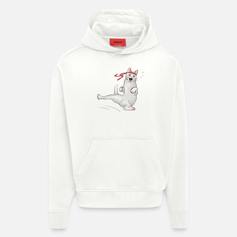 Chat au karaté - Sweat à capuche bio épais oversize fabriqué en UE - OFF WHITE