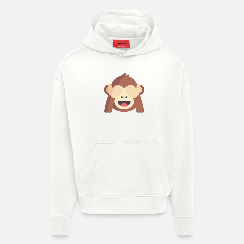 émoticône de singe mignon - Sweat à capuche bio épais oversize fabriqué en UE - OFF WHITE