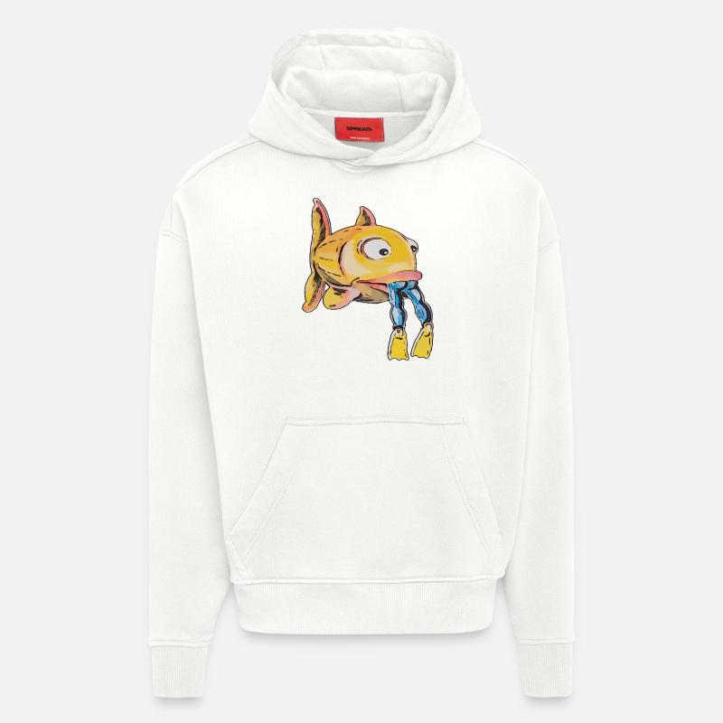 Funny fish with a diver - Hoodie- made by SPREAD  - OFF WHITE