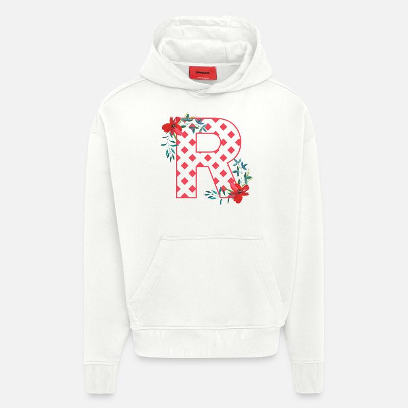 coquelicots r - Sweat à capuche bio épais oversize fabriqué en UE - OFF WHITE