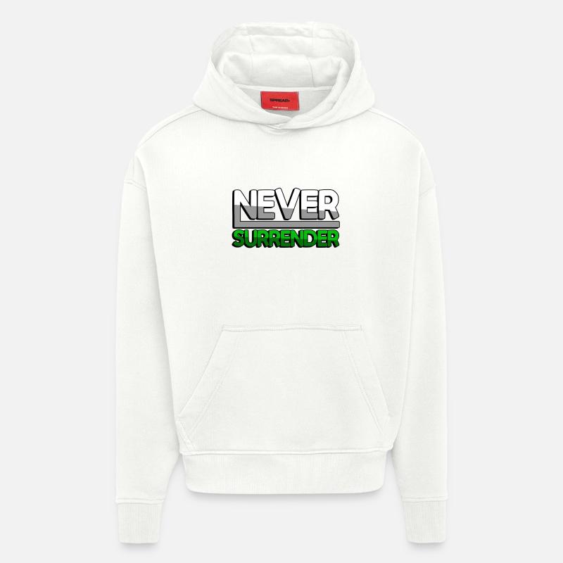 NEVER SURRENDER (Vert) - Jeux - Sweat à capuche bio épais oversize fabriqué en UE - OFF WHITE