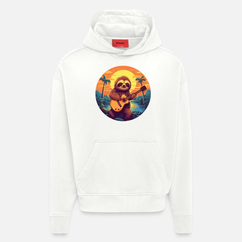 Sloth Guitar Sunset - Sweat à capuche bio épais oversize fabriqué en UE - OFF WHITE