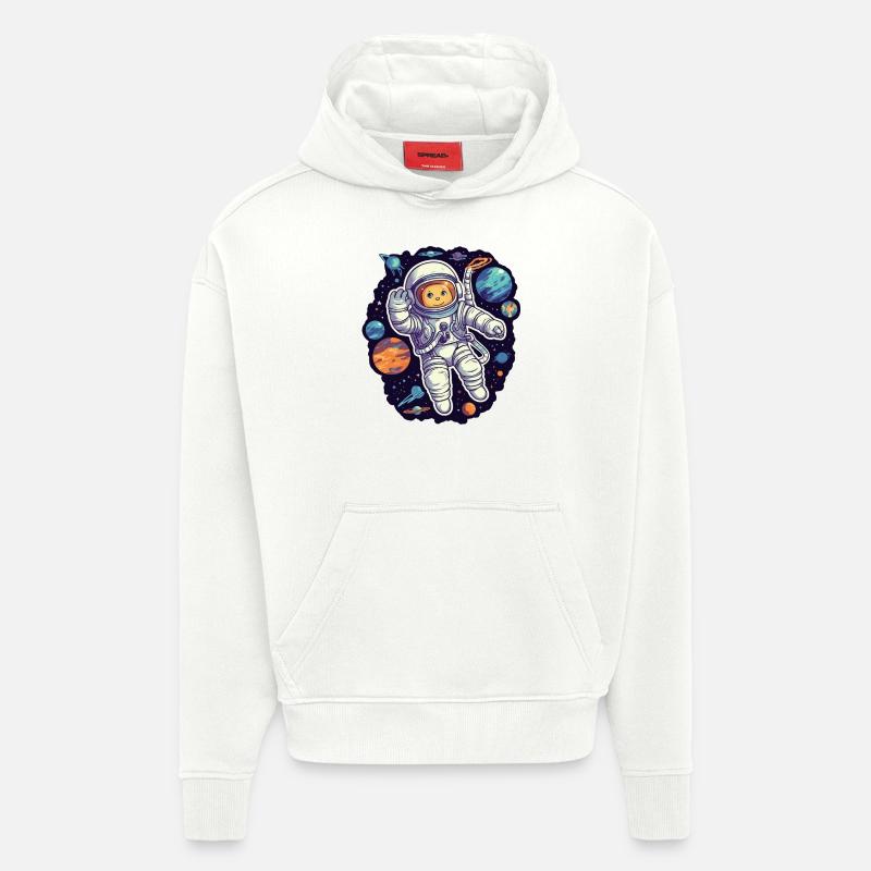 Astronaute de l’espace Cat - Sweat à capuche bio épais oversize fabriqué en UE - OFF WHITE