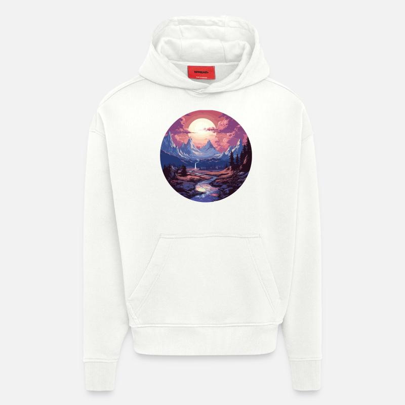 Paysage - Illustration - Sweat à capuche bio épais oversize fabriqué en UE - OFF WHITE