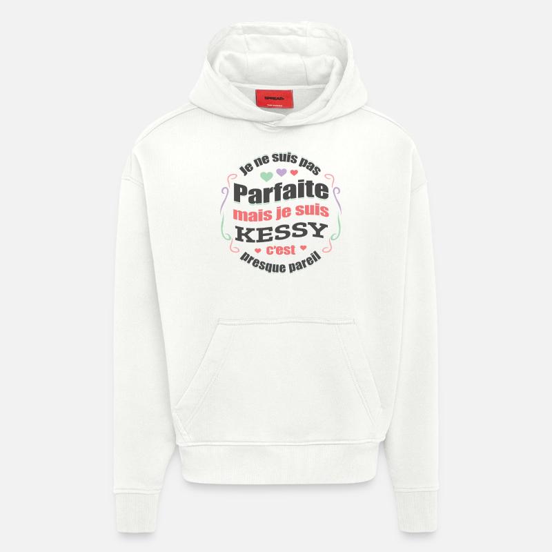 KESSY PARFAITE - PRENOM KESSY - Sweat à capuche bio épais oversize fabriqué en UE - OFF WHITE