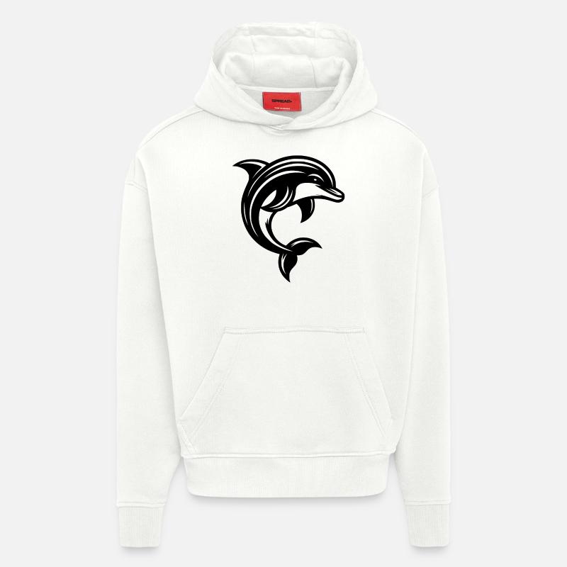 Mignon Petit Mignon Tatouage Dauphin - Sweat à capuche bio épais oversize fabriqué en UE - OFF WHITE