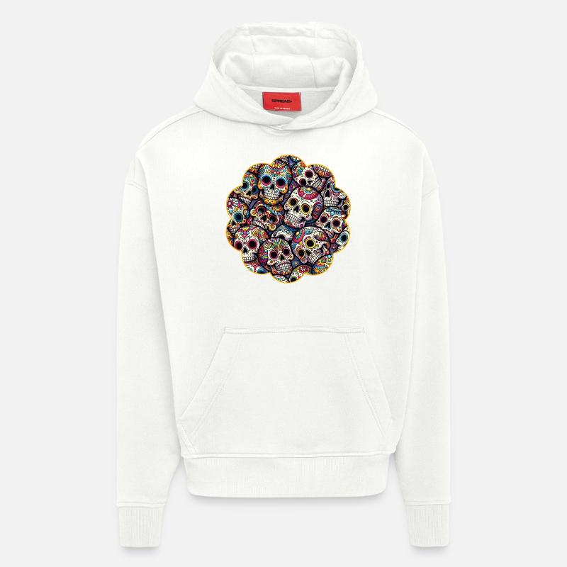 Buntes dekoratives Skullmuster - Hoodie- made by SPREAD  - OFF WHITE