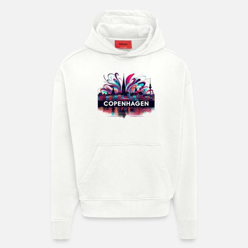 Copenhague Capitale Danemark Cadeau - Sweat à capuche bio épais oversize fabriqué en UE - OFF WHITE