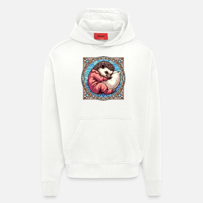 Hérisson Sleeping Passion Cadeau - Sweat à capuche bio épais oversize fabriqué en UE - OFF WHITE