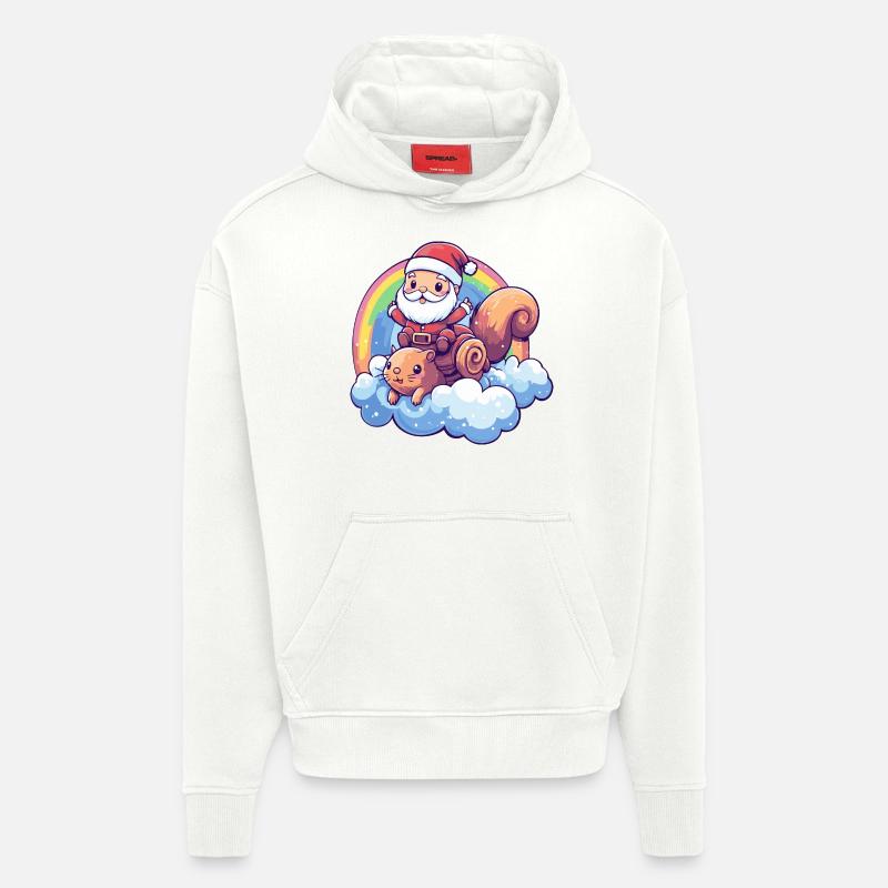 Eichhörnchen Weihnachtsmann Regenbogen - Hoodie- made by SPREAD  - OFF WHITE