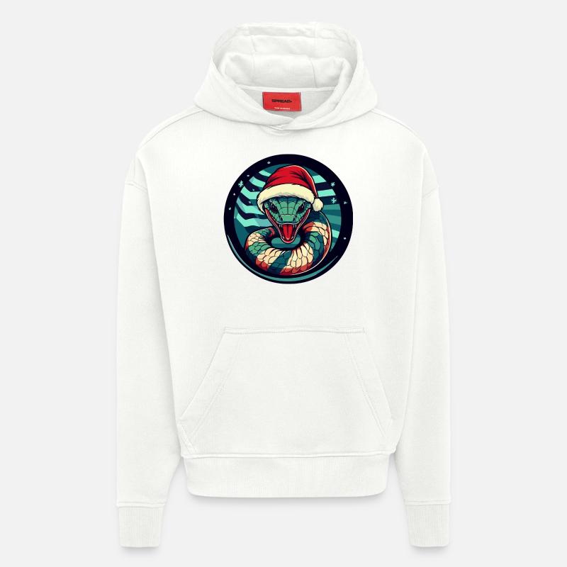 Serpent Cobra Noël Noël - Sweat à capuche bio épais oversize fabriqué en UE - OFF WHITE