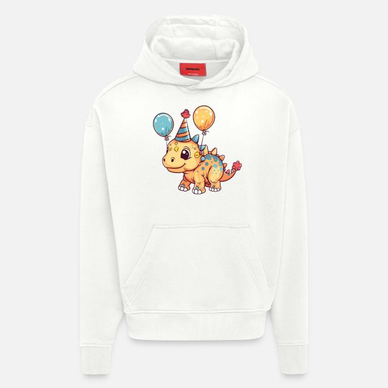 Dinosaure stégosaure anniversaire bébé - Sweat à capuche bio épais oversize fabriqué en UE - OFF WHITE