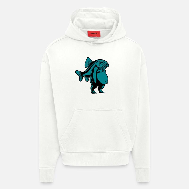 Trippi Troppi - Ours Poisson homme - Sweat à capuche bio épais oversize fabriqué en UE - OFF WHITE