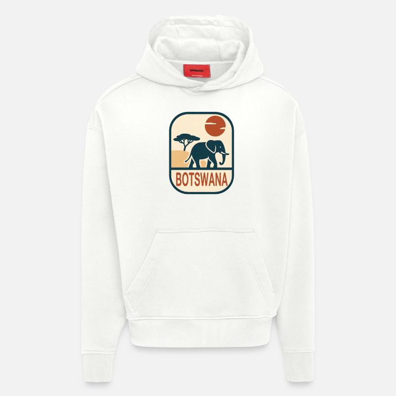 Botswana Eléphant Afrique - Sweat à capuche bio épais oversize fabriqué en UE - OFF WHITE