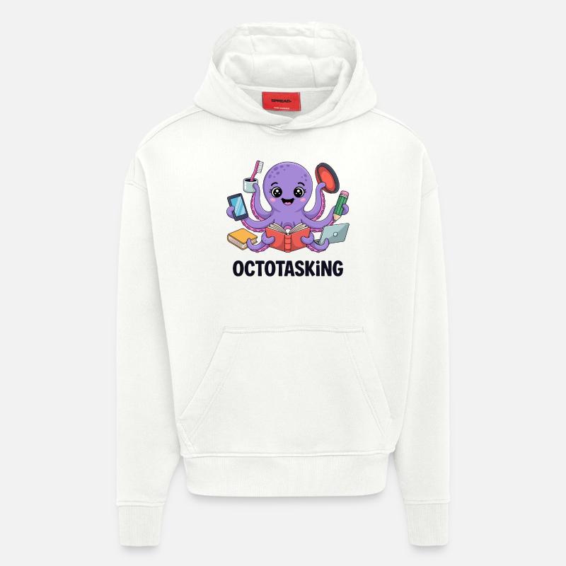 Octotasking octopus en mode multitâche - Sweat à capuche bio épais oversize fabriqué en UE - OFF WHITE