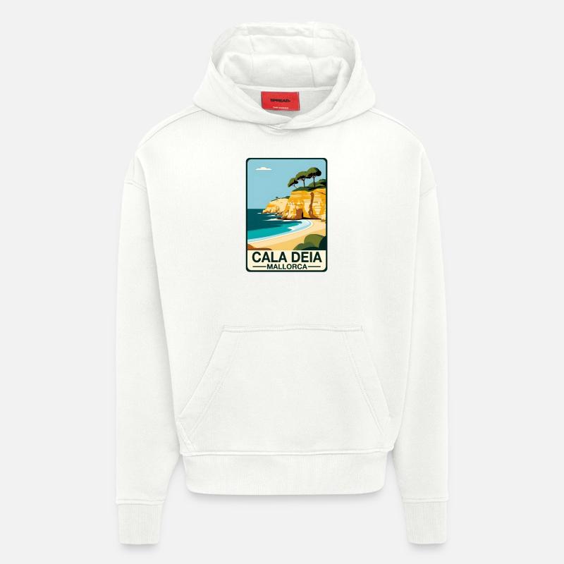 Cala Deia Mallorca - Sweat à capuche bio épais oversize fabriqué en UE - OFF WHITE