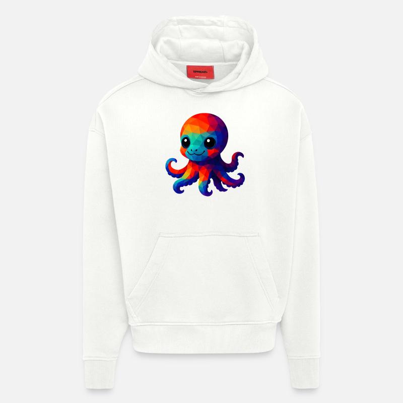 WPAP Polygon Kawaii Style Calmar - Sweat à capuche bio épais oversize fabriqué en UE - OFF WHITE
