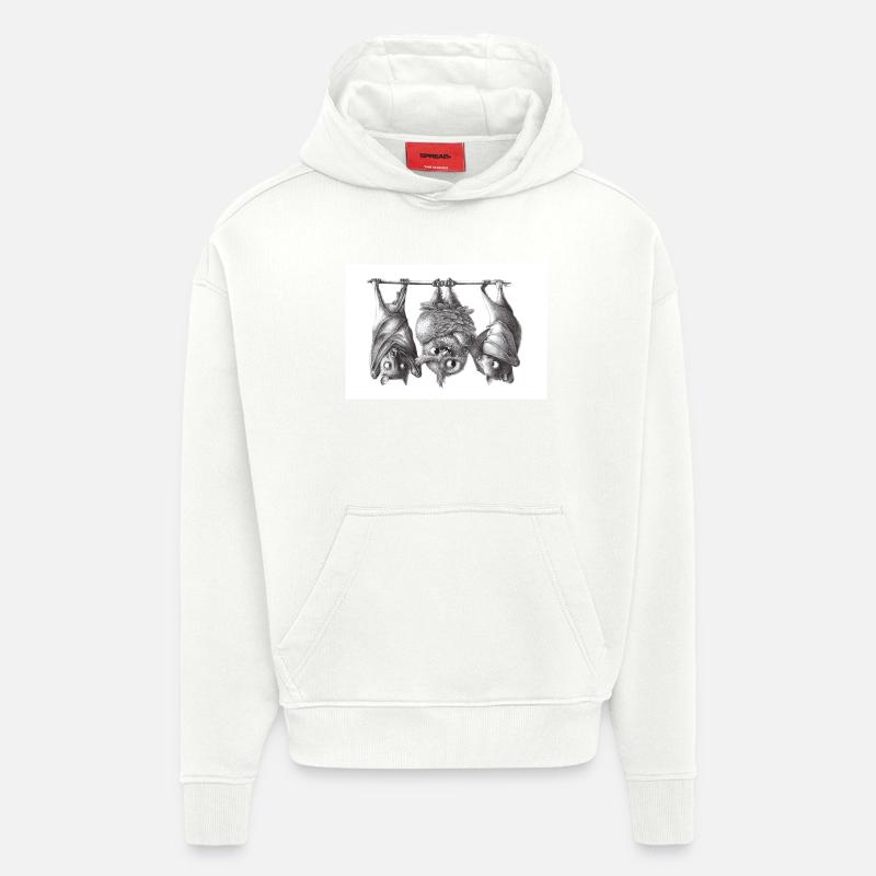 Chouette et chauve-souris vampire - Sweat à capuche bio épais oversize fabriqué en UE - OFF WHITE