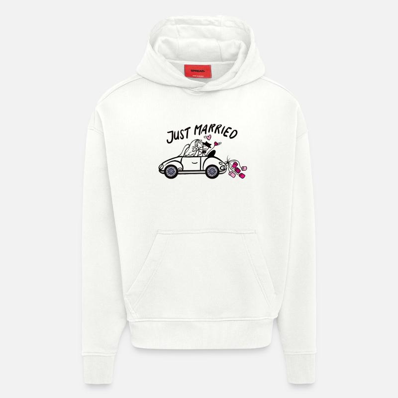 Voiture de mariage amoureuse des cœurs - Sweat à capuche bio épais oversize fabriqué en UE - OFF WHITE