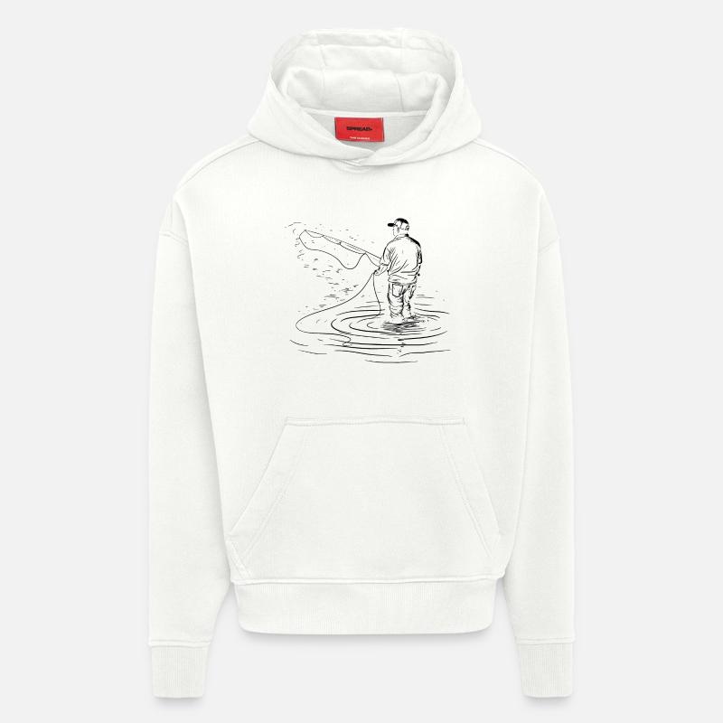 Dessin de pêche - Sweat à capuche bio épais oversize fabriqué en UE - OFF WHITE