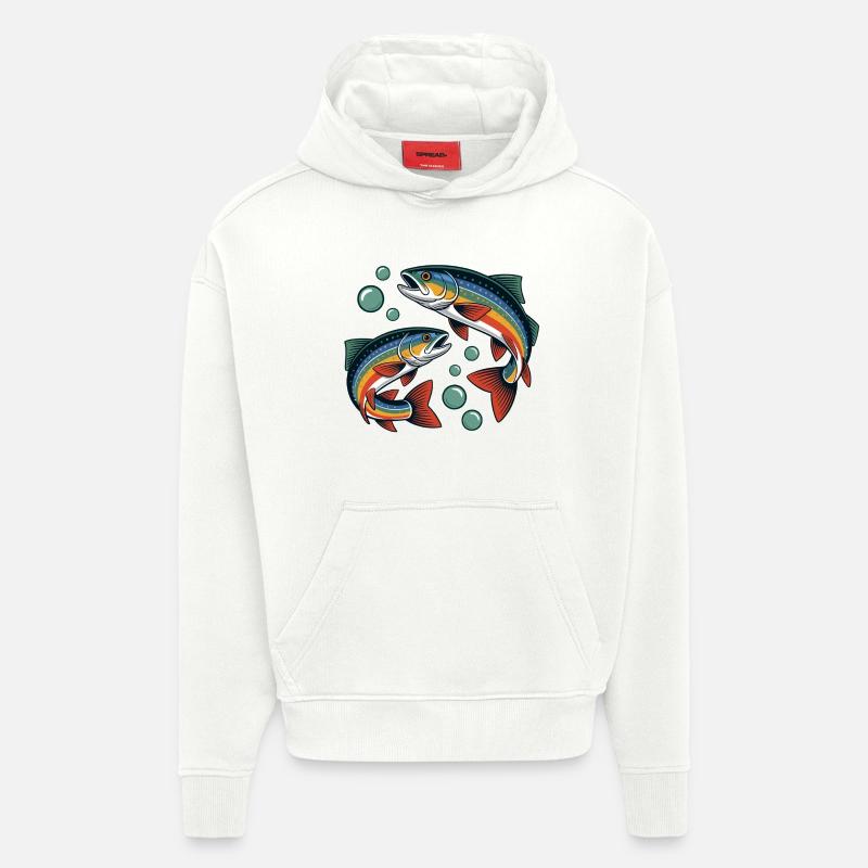 Truite arc-en-ciel - Sweat à capuche bio épais oversize fabriqué en UE - OFF WHITE