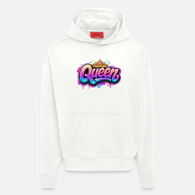Queen Graffiti Crown Design - Sweat à capuche bio épais oversize fabriqué en UE - OFF WHITE