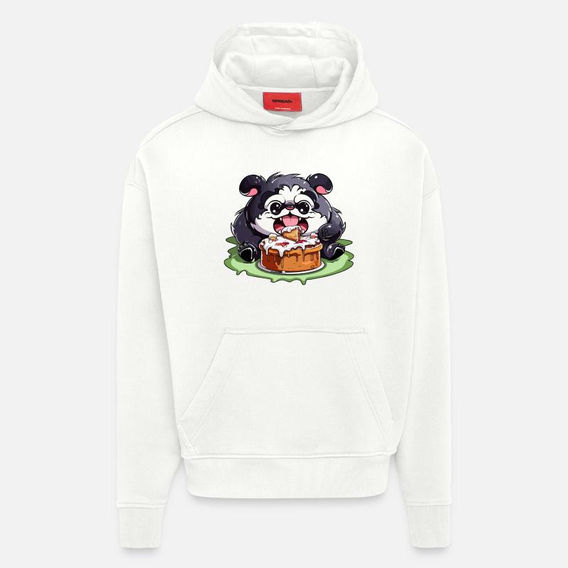 Carlin au gâteau Dessin animé - Sweat à capuche bio épais oversize fabriqué en UE - OFF WHITE