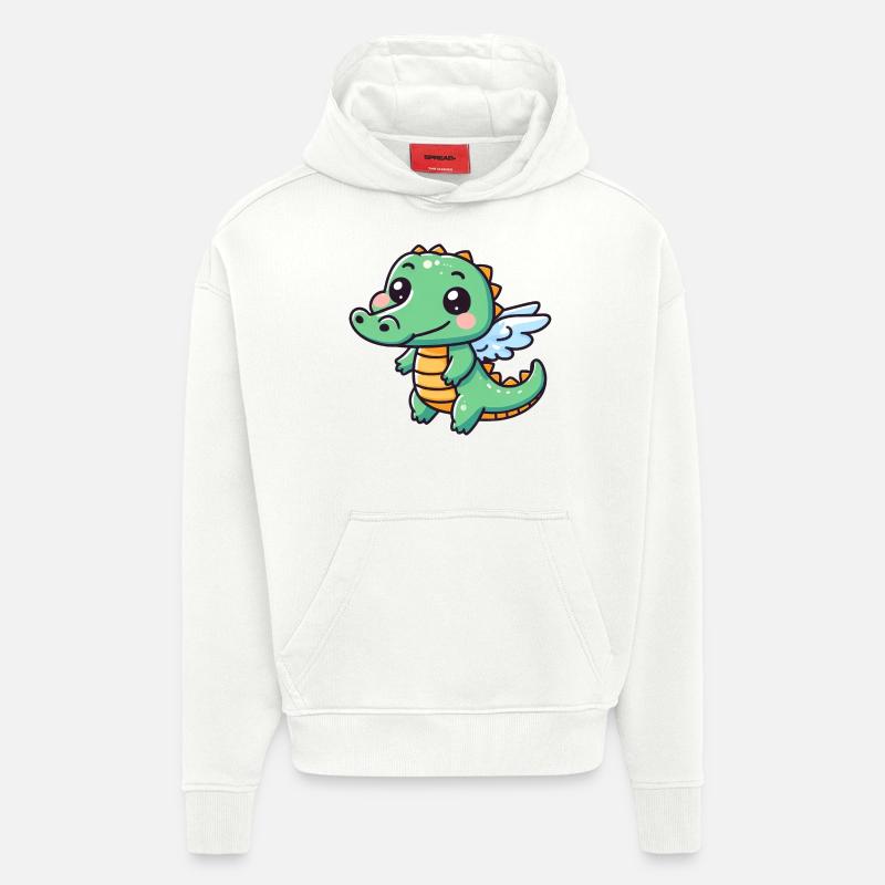 Ailes d’ange crocodile mignon - Sweat à capuche bio épais oversize fabriqué en UE - OFF WHITE
