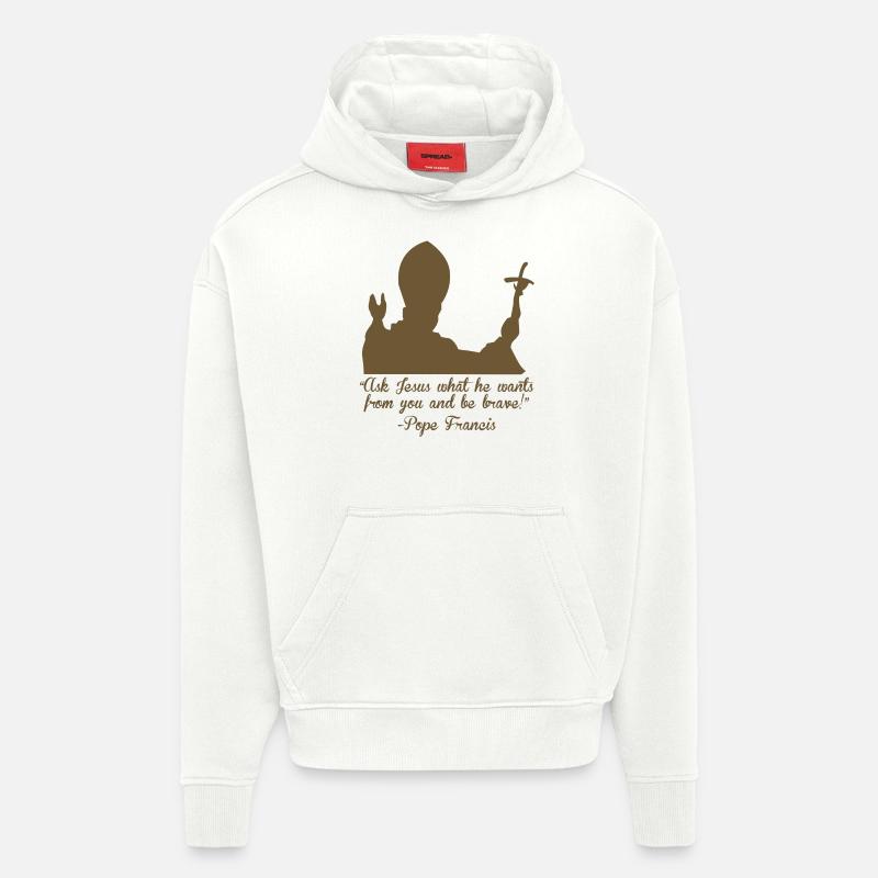 Pape Foi et religion - Sweat à capuche bio épais oversize fabriqué en UE - OFF WHITE