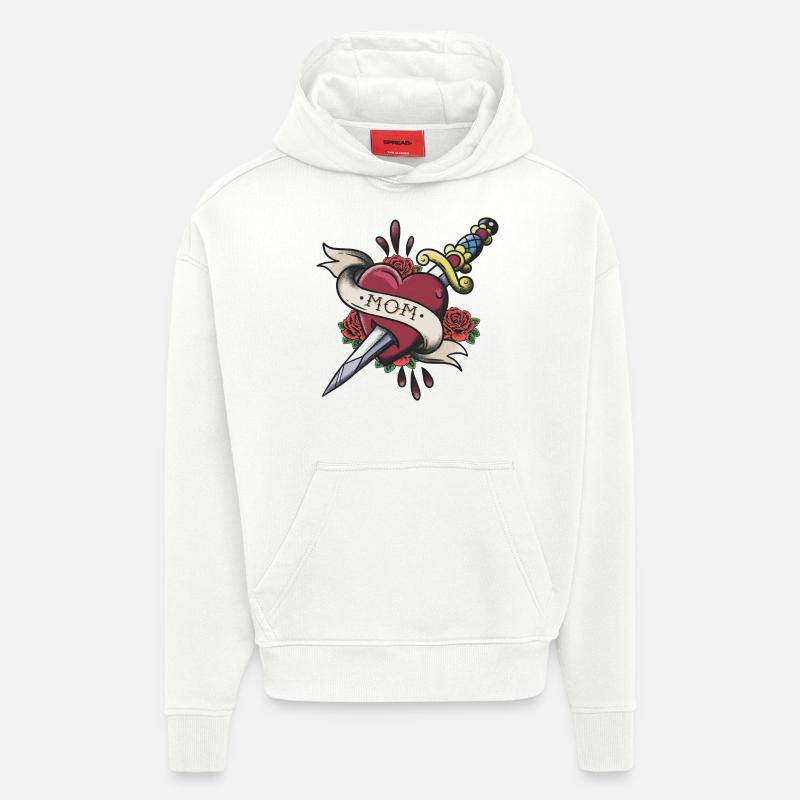 Heart Tattoo Mum Graphic Art - Sweat à capuche bio épais oversize fabriqué en UE - OFF WHITE
