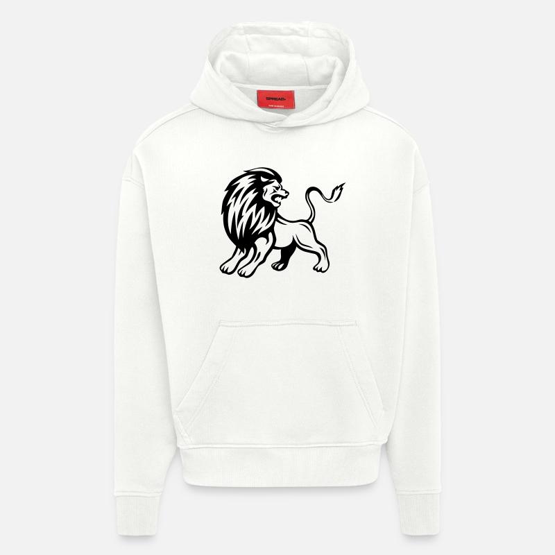 Lion - design - Sweat à capuche bio épais oversize fabriqué en UE - OFF WHITE