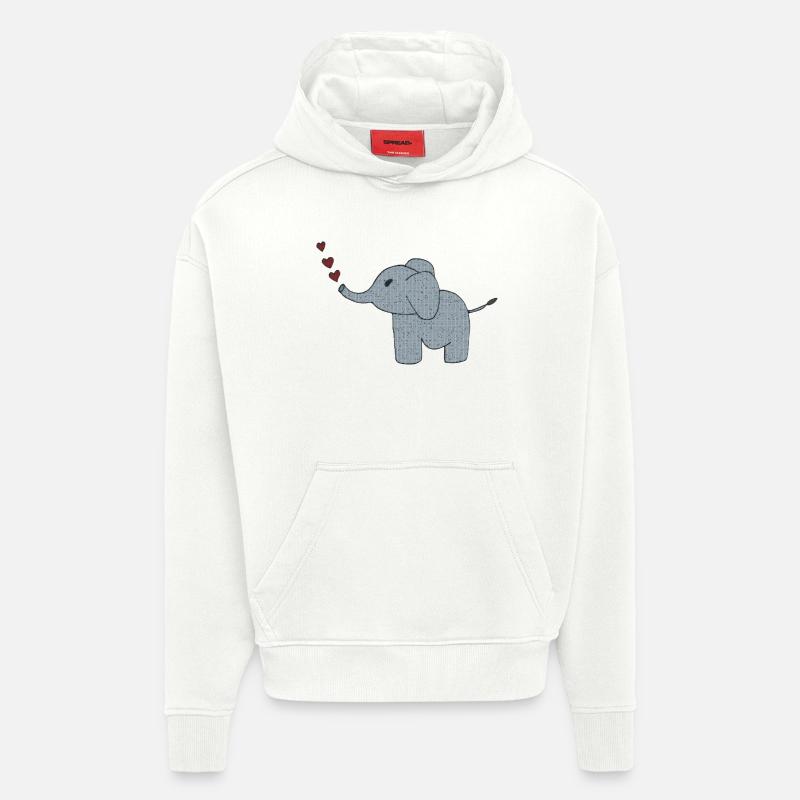elefant gewebe mit herzen - Hoodie- made by SPREAD  - OFF WHITE