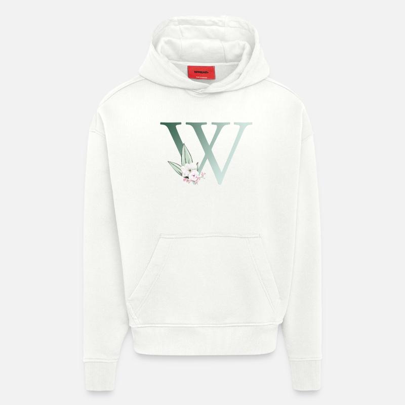 W Monogramme, Floral, Personnalisable - Sweat à capuche bio épais oversize fabriqué en UE - OFF WHITE