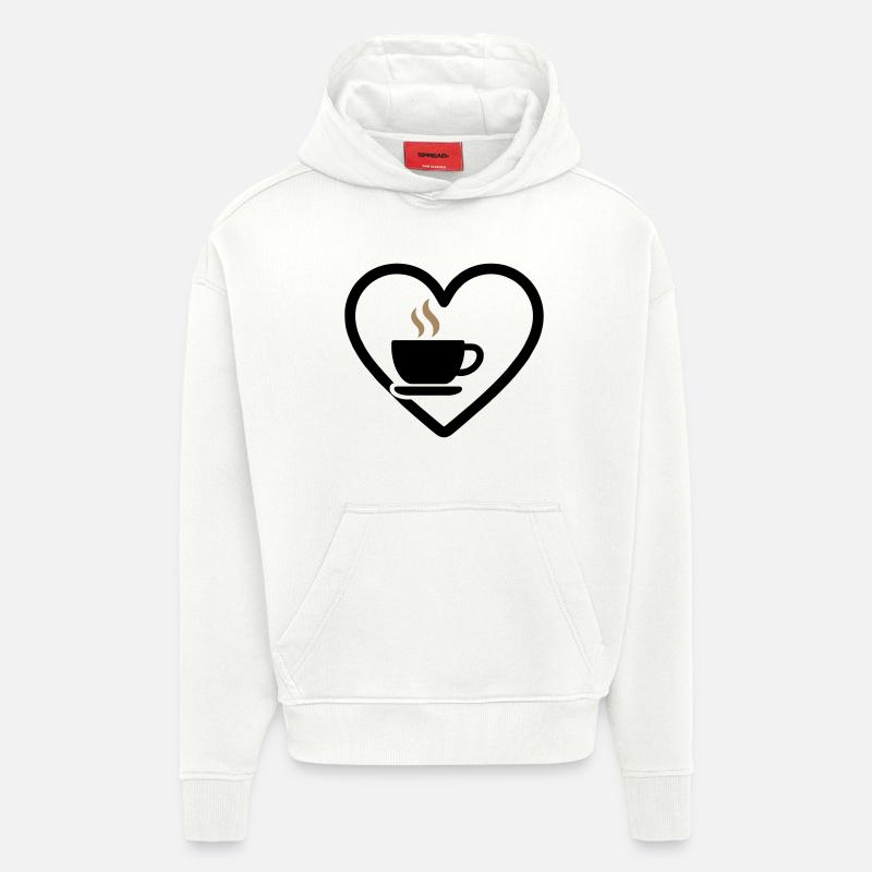 Café Coeur Tasse Boisson Chaude Matin - Sweat à capuche bio épais oversize fabriqué en UE - OFF WHITE