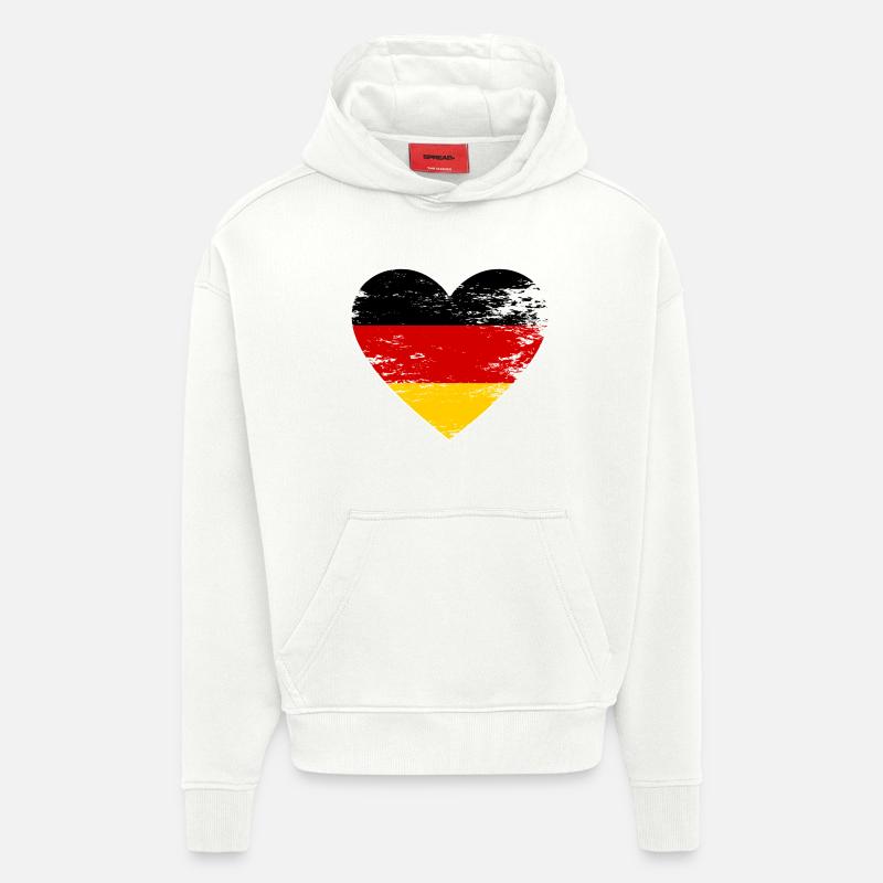 Drapeau du cœur Allemagne - Sweat à capuche bio épais oversize fabriqué en UE - OFF WHITE