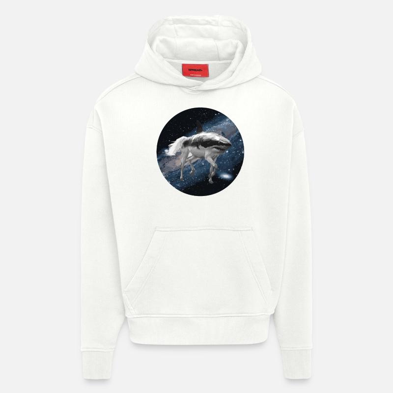 Cheval de requin dans l'espace - Sweat à capuche bio épais oversize fabriqué en UE - OFF WHITE