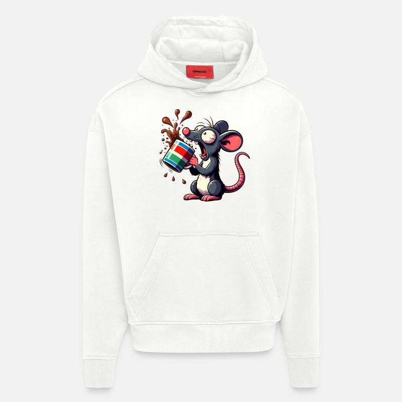 Mouse with coffee caffeine shock - Hoodie- made by SPREAD  - OFF WHITE