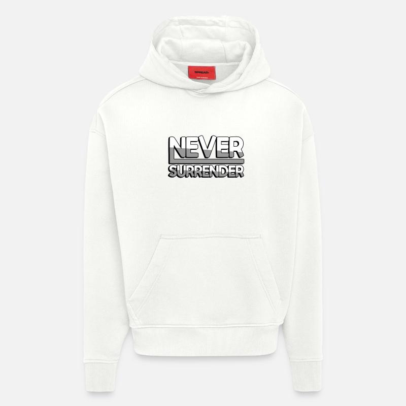 NEVER SURRENDER (Blanc) - Jeux - Sweat à capuche bio épais oversize fabriqué en UE - OFF WHITE