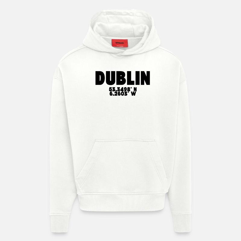 Dublin - Design avec coordonnées - Sweat à capuche bio épais oversize fabriqué en UE - OFF WHITE