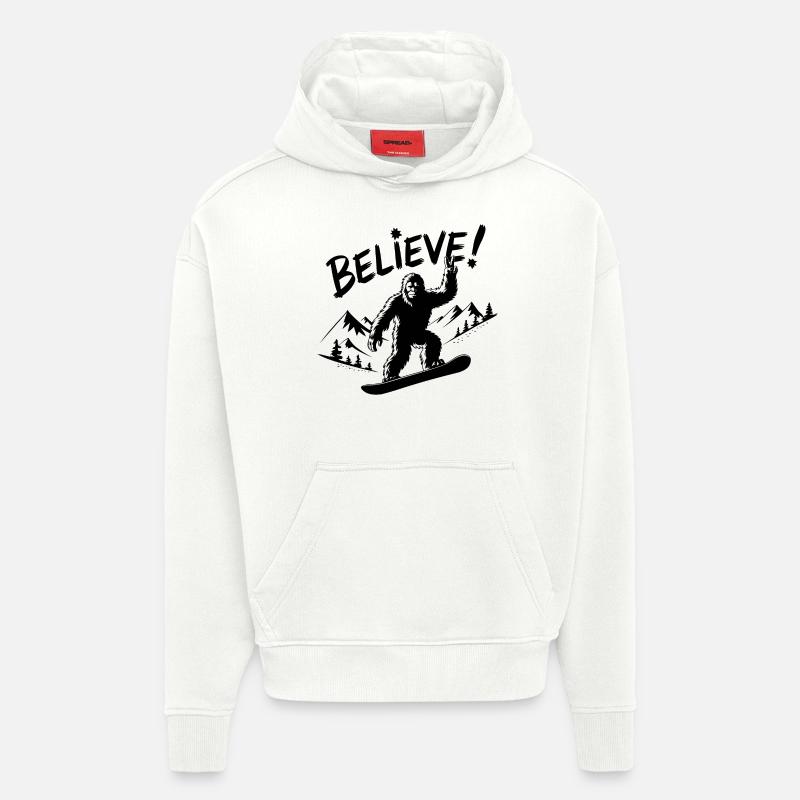 Sasquatch Bigfoot Snowboard Snowboarder - Sweat à capuche bio épais oversize fabriqué en UE - OFF WHITE