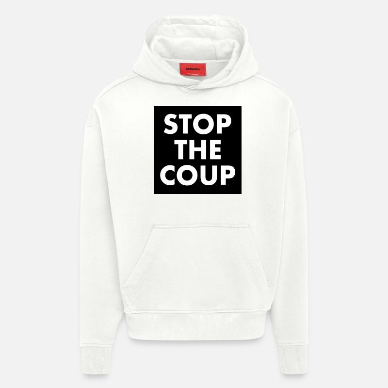 stop the coup - Sweat à capuche bio épais oversize fabriqué en UE - OFF WHITE