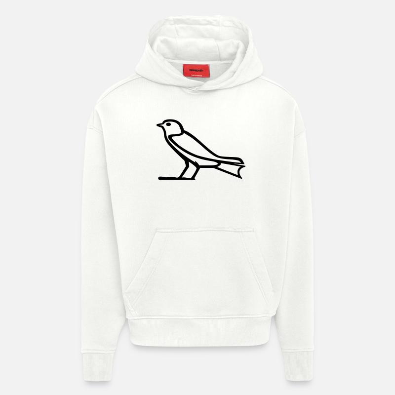 Hiéroglyphe d’oiseau - Sweat à capuche bio épais oversize fabriqué en UE - OFF WHITE